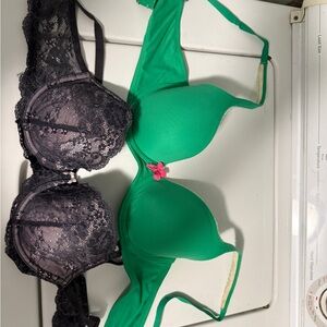 Victoria's Secret Black Lace and Green Bra Duo